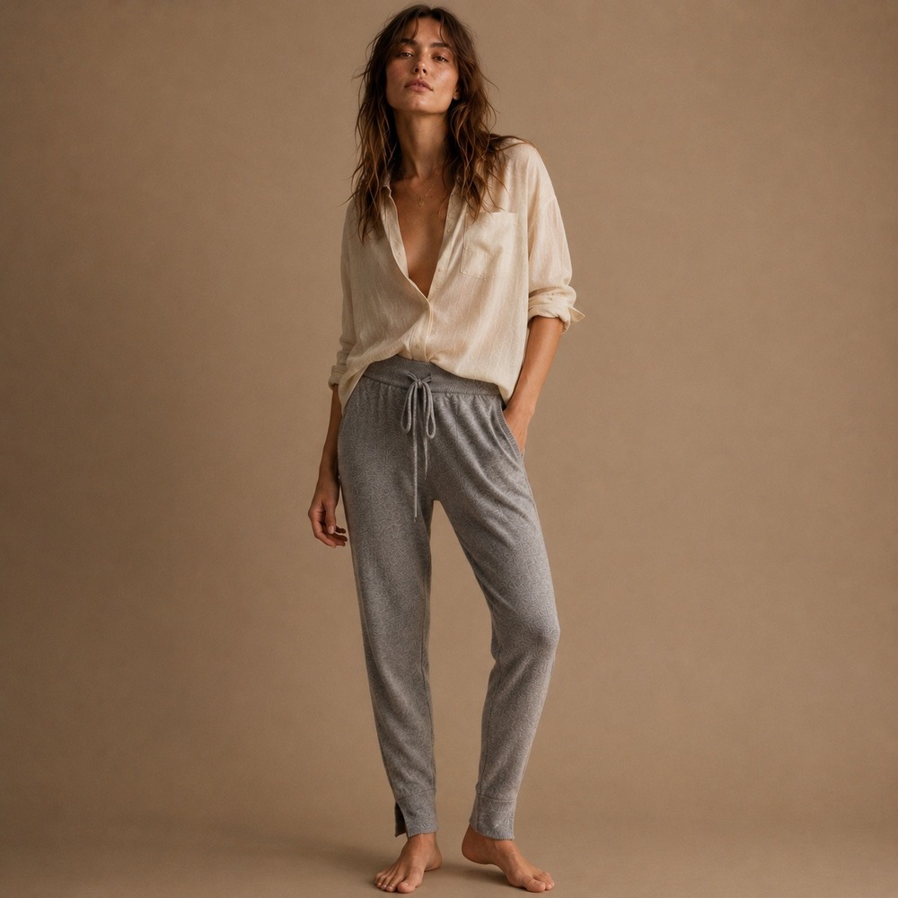 Nap Cashmere Drawstring Tapered Lounge Pants Gray Sz S